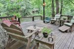 Large deck with river views and lots of seating
